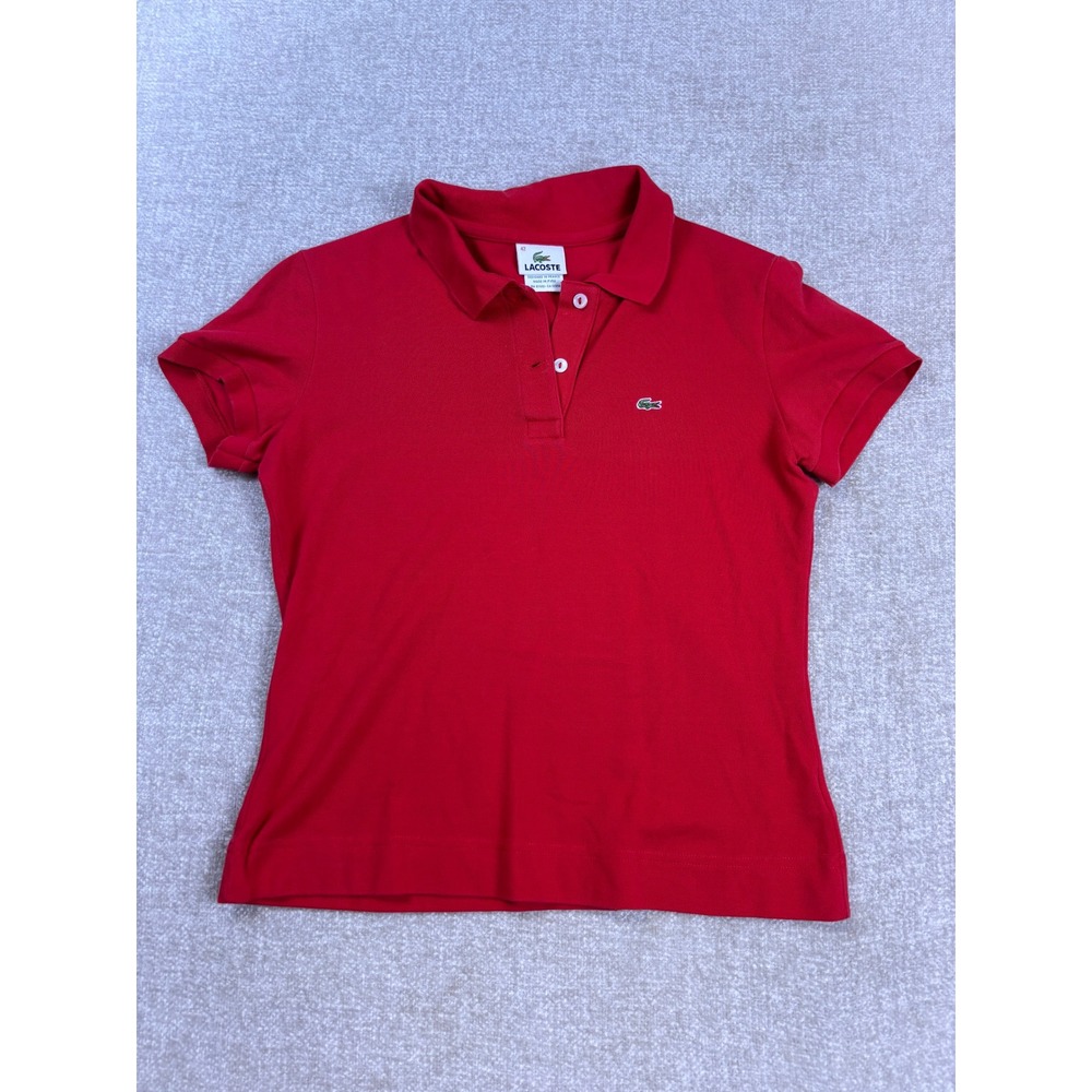 Lacoste Womens Red Short Sleeve Stretch Cotton Polo Shirt Size 42 Fits XS F4811